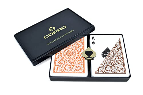 Copag 1546 Design 100% Plastic Playing Cards, Poker Size Regular Index Orange/Brown Double Deck Set