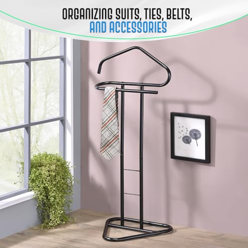 Kings Brand Furniture - Kalblins Metal Clothing Wardrobe Suit Valet Rack Stand, Black - Thumbnail 3