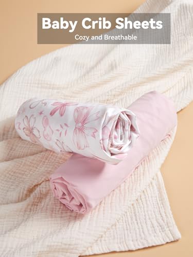 Image of Baby Crib Sheets for Boys Girls, Super Soft Toddler Bed Sheets, 2 Pack Sheets for Standard Crib Mattress 28x52in, Pink Flower&Butterfly