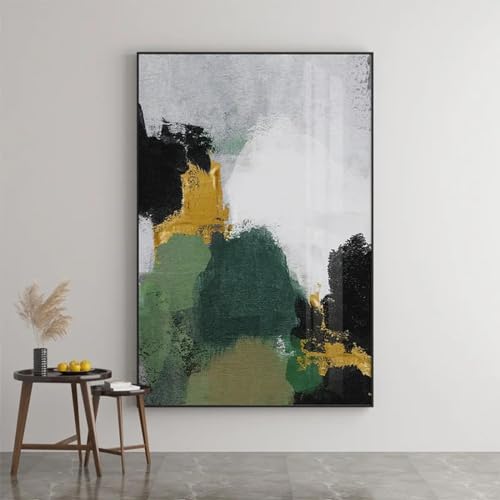 Affiches modernes peinture abstraite vert or sur toile 50x70 cm avec cadre en bois