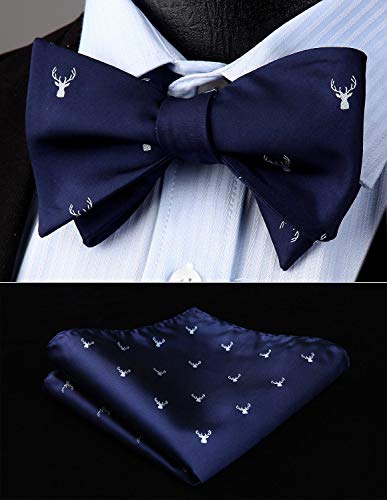 Image of HISDERN Bow Ties for Men Self Tie Animal Bowties Pocket Square Woven Silk Fun Bowtie Handkerchief Set for Wedding Party