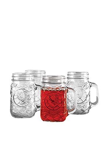 Circleware Glass Mason Jar, Set of 4, 175 oz, Rooster Mugs