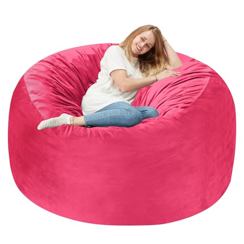 Homguava 4 FT Bean Bag Chair: 4' Bean Bags with Memory Foam Filled, Large Beanbag Chairs Soft Sofa with Dutch Velvet Cover-Pink
