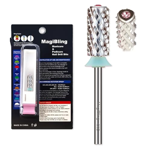 Heart Top Pink Crystal 4XC Large Barrel Nail Drill Bit, 3/32" Tungsten Carbide Cross Cut E-File Bit for Heavy Builder Gel, Hard Gel & Acrylic Removal, Debulking and Thinning, Two-Way Rotation, Silver