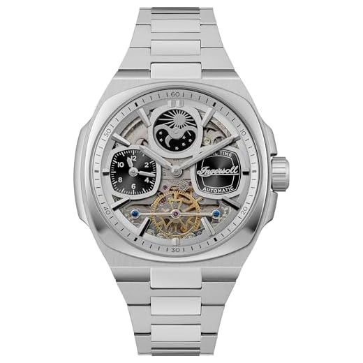 Ingersoll The Spirit Herrenuhr 46.7 mm Automatikuhr mit silberfarbenem Ziffernblatt und Edelstahlarmband I15801