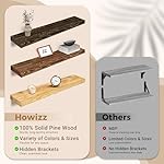 72'' Pine Wood Floating Shelf for Wall - Rustic Wall Mounted Wooden Shelf for Stylish Home Décor (Natural, 72x8x2) - 1pcs - Image 4