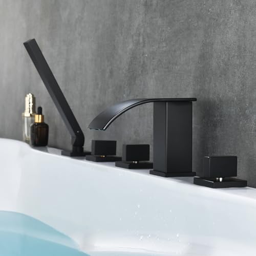 Robinet de baignoire à 5 trous avec douchette cascade noire LWX double levier