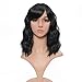 VCKOVCKO Bob Wave Wig With Air Bangs Natural Black Natural Curly Wavy Short Bob Wigs Women's Shoulder Length Wigs Synthetic Cosplay for Girl Colorful Wigs，1B