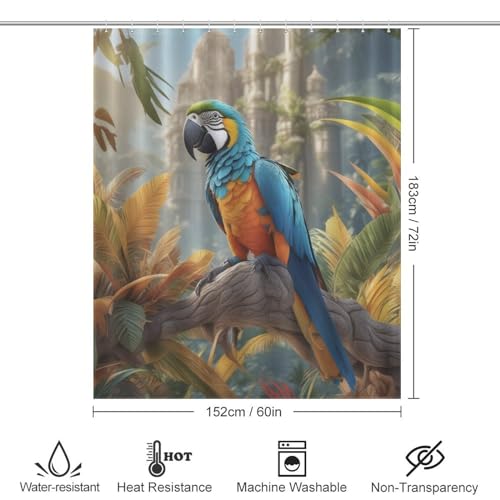 Rideau de douche perroquet 152x183 cm en polyester lavable pour baignoire