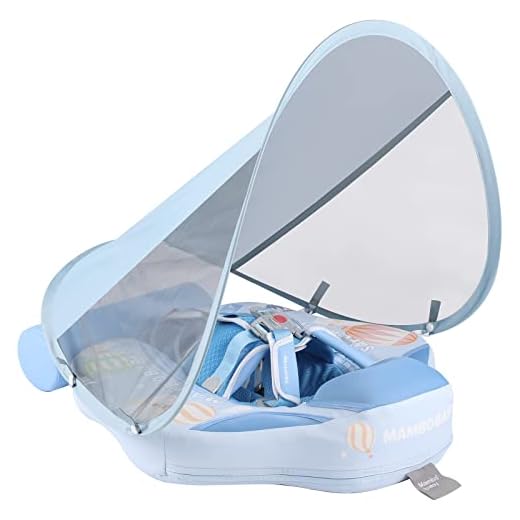 GENTEACO Mambobaby Baby Swim Float with Canopy 3-24 Months Non-Inflatable Infant Floats for Pool Add Tail Avoid Flip Skin-Friendly Material for Toddler Boys Girls(Blue)