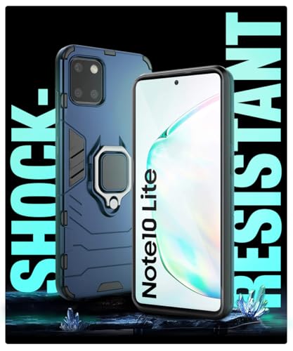 Image of WOW IMAGINE Shock Proof Back Case Mobile Cover for Samsung Galaxy Note 10 Lite | Back Cover Case (Tough Armor | Hybrid PC + TPU | Ring Holder & in-Built Kickstand | Blue)