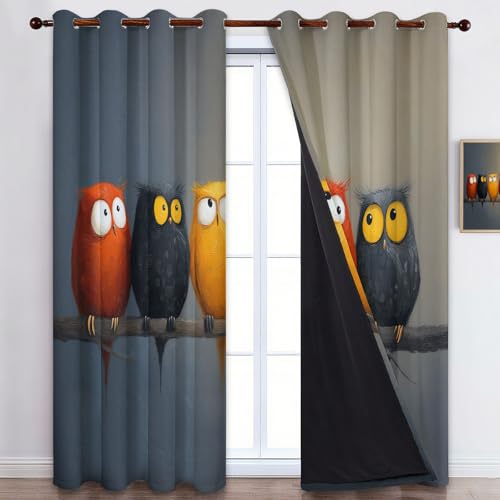Rideaux Gris Occultants Isolant Thermique, Rideau Peinture à l'huile hibou Occultant à Oeillets Imprimé en 3D Rideau Enfants Adultes Chambre Salon Protection UV, Lot...