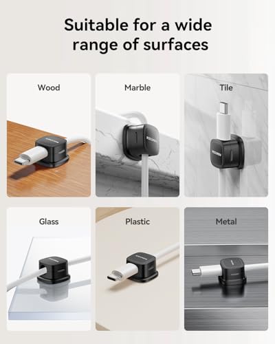 Image of 8 Pack Magnetic Cable Clips, Rocoren Under Desk Cord Holder Cable Management-1s Lock, Adhesive Cord Cable Clip Wire Holder Keeper Organizer for Phone Car Home Office Desk Wall Desktop Nightstand