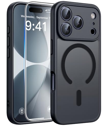 Image of FNTCASE for iPhone 17 Pro Case: Translucent Black Slim Cases Compatible with MagSafe, Full Camera Protection & Tempered Glass Protector, 14FT Military Grade Drop Tested, Matte Skin-Friendly Cover