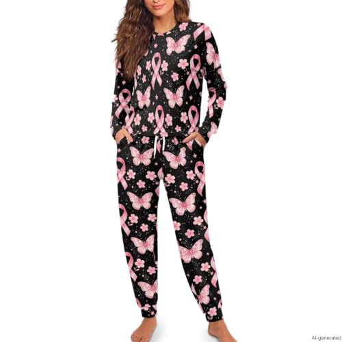 Image of Womens Pajama Sets 2 Piece Pjs Lounge Sets Long Sleeve Sleepwear Crew Neck Pullover Top with Long Pants