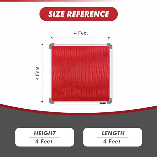 Image of YAJNAS 4X4 Feet Premium Material Red Designed Notice Board with Acrylic Door /Soft Board /Bulletin Board /Pin-up Display Board for Study Room, Office, School & Home Use