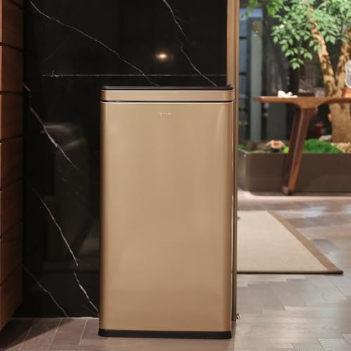 Image of 10.4 Gallon Large Metal Kitchen Garbage Can, Stainless Steel Trash Can, Open Top, Tall, Gold Wastebasket for Home Bathroom Hotel Lobby Office (40L Gold)