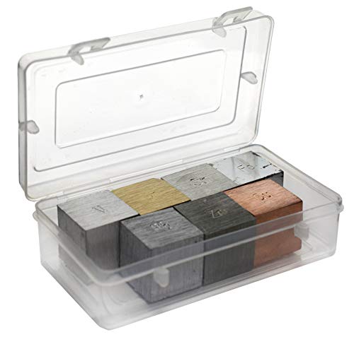 Image of EISCO Density Cubes Set - Includes 7 Metals - Brass, Lead, Iron, Copper, Aluminum, Zinc & Tin - 0.8 inch (20mm) Sides - for use with Density, Specific Gravity Activities