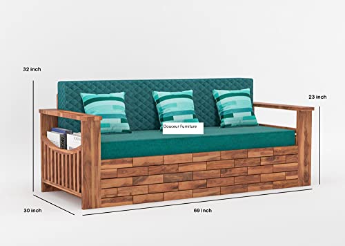 Image of Douceur Furnitures Solid Sheesham Wood 3 Seater Sofas | Three Seater Sofa Bed for Living Room, Hotels, Restaurant, Apartment | Wooden Sofa Bed