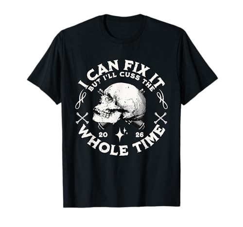Plumber Skull Cussing Fix-It Pipe Wrench Chaos Novelty T-Shirt