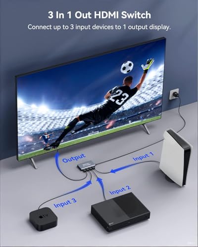Image of HDMI Switch 5 in 1 Out 4K@60Hz, GANA HDMI Splitter Switcher with Remote, Aluminum HDMI 2.0 Switch Box Hub for 3D, HDCP2.2, HDR, Compatible with Xbox, PS5 /4 /3,Fire Stick,Roku,Blu-Ray Player, Black