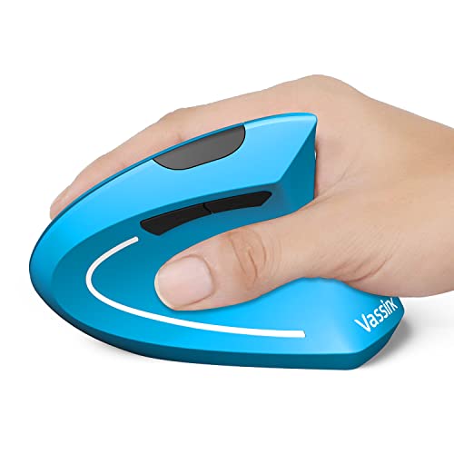 Vassink Ergonomic Mouse, Rechargeable Wireless Mouse, 2.4GHz Rechargeable Vertical Optical Mouse with USB Receiver, 6 Buttons, 800 1200 1600 DPI, for Laptop, PC, Computer (Blue)