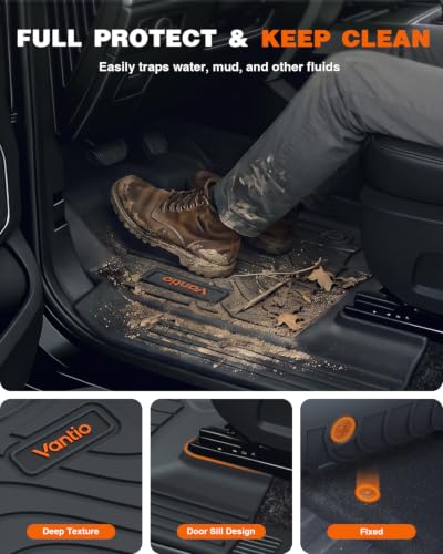 Image of Floor Mats for Toyota Tacoma 2024 2025 2026 Double Cab Auto Tran(Not fit Hybrid), 4th Gen for TRD /SR /SR5 /Limited Anti-Slip Full Coverage All Weather TPE Car Liners with Door Sill Guards
