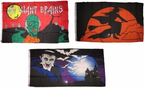 3x5 Happy Halloween 3 Pack Flag Wholesale Set #178 Combo 3x5 Banner Grommets - Party Decorations Supplies For Parades - Prime Outside, Garden, Men Cave Decor Flag