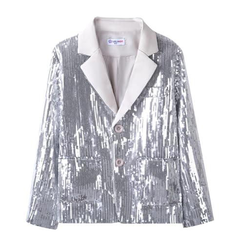 Girls Sequin Blazers Jacket Long Sleeve Notched Lapel Button Down