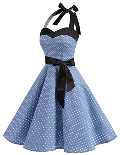 Dresstells Women's 1950S Vintage Cocktail Party Retro Halter Homecoming Rockabilly Pinup Audrey Hepburn Polka Dot Dresses Blue Small White Dot Xl #TOP3
