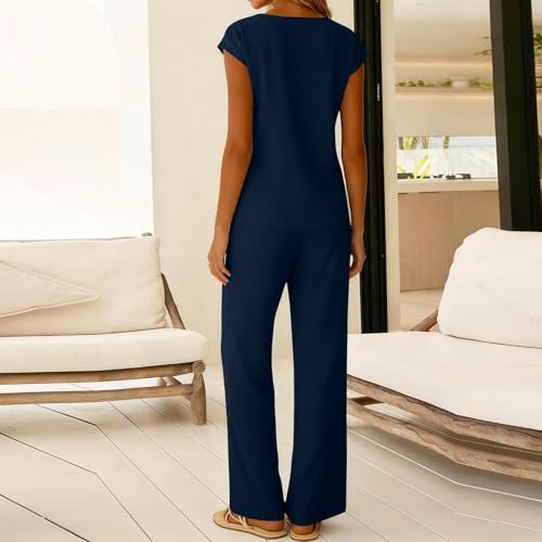 Pantalon à jambes larges et ensemble de survêtement deux pièces bleu marine pour femme
