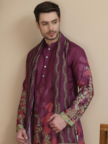 Image of Jompers Floral Printed Purple Cotton Blend Kurta Set with Dupatta (Purple, M)