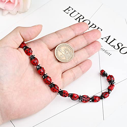 SUNNYCLUE 1 Box About 40Pcs Ladybug Beads Red Lampwork Glass Flying Animal Insects Handmade Bead Loose Spacer Elastic Thread for Jewelry Making DIY Bracelets Necklaces Crafts Supplies Findings - Image 3
