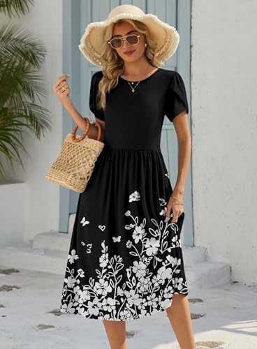 Image of Zeagoo Womens Summer Dresses Casual Aline Midi Dress Short Sleeve Floral Tshirt Dress Flowy Beach Sundresses with Pockets