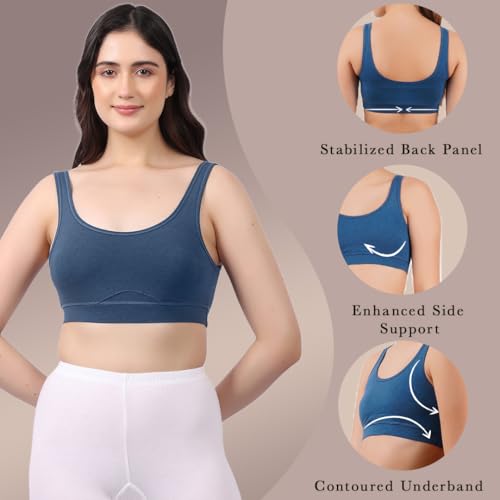 Image of Lavos Bamboo Cotton Comfort Sleeping Bra for Women, Slip On Bras to Wear at Home, Non-Padded & Non-Wired Sports Bras, Full /High Coverage, Soft Comfortable & Breathable Broad Strap Bra (Pack of 2)