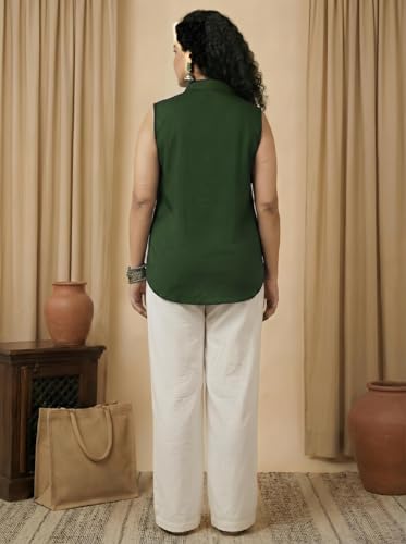 Image of Women Plus Size Sleeveless Button Down Shirt Polyester Formal Office Casual Wear Classic Fit Professional Shirt