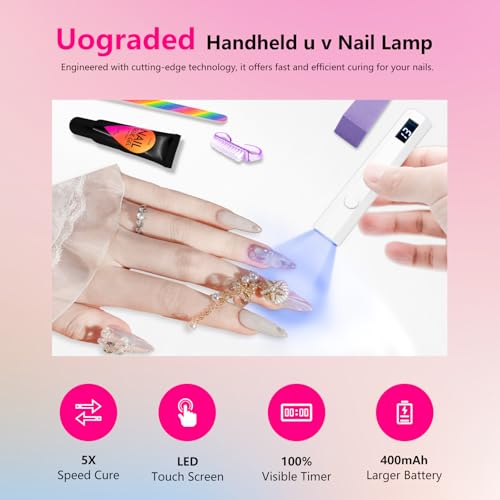 Handheld UV Light for Gel Nails, Mini Nail Lamp with LED Display, Fast Curing, Portable Cordless Rechargeable, for Home or Travel use (White)