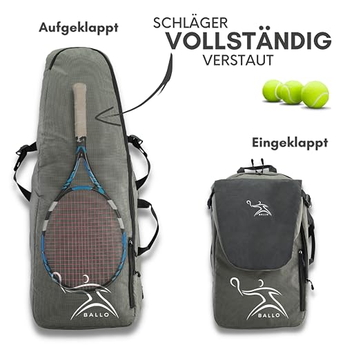 BALLO® Tennisrucksack Tennistasche [NEUHEIT] Schlägertasche Rucksack Tasche Tennis Badminton | Damen Herren mit Schuhfach & geschlossenem Schläger Fach Farbe Grau