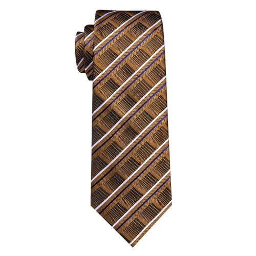 Image of YourTies Striped Ties for Men Classic Woven Silk Necktie with Handkerchief Cufflinks Set Formal Business Party Wedding