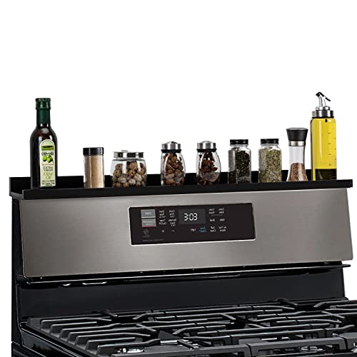 Herdplattenregal für Küchenherd, 2 Stück, Bambus-Gewürzregal, Herd-Zubehör für Aufbewahrung, Organizer mit selbstklebendem Magnetstreifen, passend für Standard-Breite, 76 cm (30 Zoll), Schwarz Cover