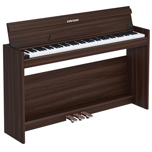 KIMFBAY 電子ピアノ ハンマーアクション 88鍵盤 木製 電子ピアノ 自動で蓋が閉まる ピアノ 88鍵ピアノ ペダル付き 子供 初心者 MIDI対応 ブラウン