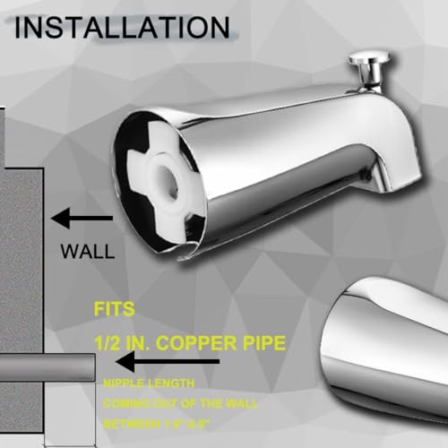 SIIKEYE Bathtub Tub Faucet Spout with Diverter for SLIP-FIT Copper Pipe Connections, Chrome - Thumbnail 5