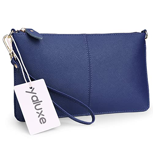 Image of YALUXE Genuine Leather Wristlet Handbags Purses Cell Phone Pocket Clutch Wallet Crossbody Bags for Women