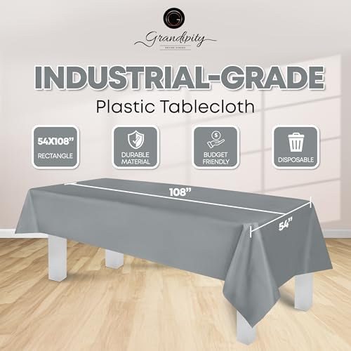 Image of Grandipity 24 Pack Premium Disposable Plastic Tablecloth 54 Inch. x 108 Inch. Decorative Rectangle Table Cover - Silver