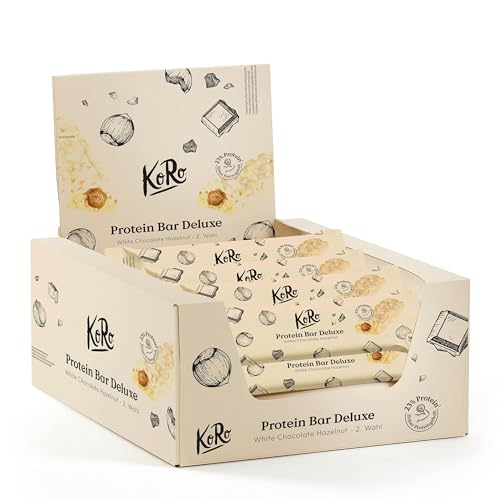 Barre proteinee Deluxe noisettes KoRo enrobage chocolat blanc boite de 12 encas