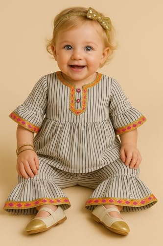 Image of A.T.U.N. (ALL THINGS UBER NICE) Baby Girls Cotton Kurti and Sharara Set | Soft & Breathable Traditional Stylish Clothing Set for Kids