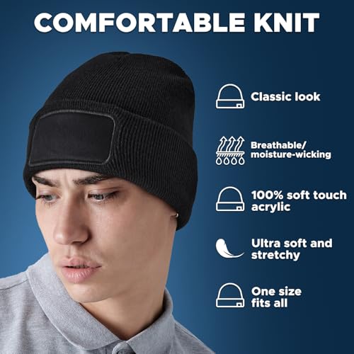 Personalised Beanie | Any Text, Any Image or Logo Patch Beanie | Custom Men’s Skullies & Wooly Hats with Adjustable Fit | Perfect for Winter Wear | Unisex Gift (Black) - Image 2