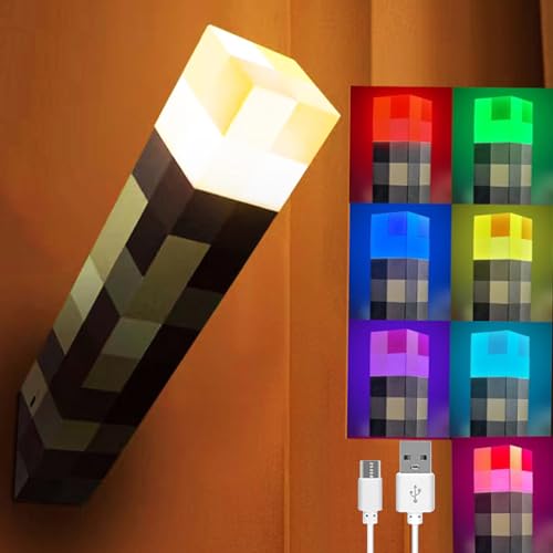 Wall Torch Lamp, 7-Color Change Light-up Table Lamps, USB Rechargeable Night Light, Hand Held or Wall Mount Bedside Lamp for Home/Office Decor