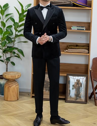 Men's Suede Leather Vintage Casual Sport Coats Double Breasted Two Button Suit Jacket Slim Fit Blazer with Satin Collar4