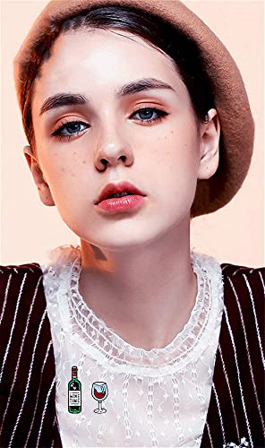 Image of Mini Red Wine Bottle Small Cup Brooch Pin for Women Girls Men Fashion Enamel Cartoon Lapel Pins Cute Dress Accessories Unisex Birthday Party Jewelry Dainty for Friend 2 Pcs